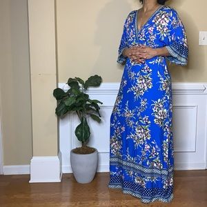 Flying Tomato Anthropologie Blue Floral Maxi Dress, L